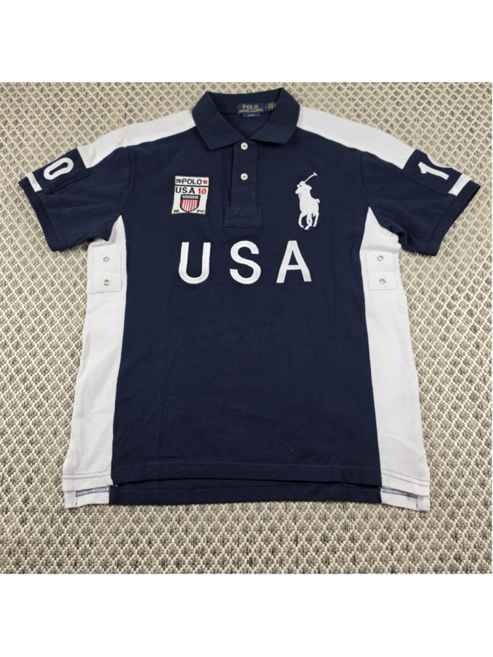 Polo Ralph Lauren USA Big Pony Polo Shirt L Navy White Slim Fit